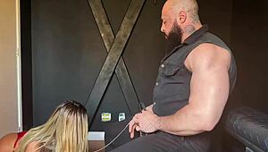 Submissive blonde bound tight for master's BDSM commands