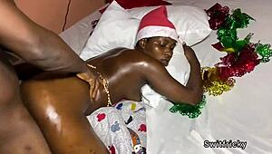 Joyful Christmas Thrill with Ebony Stepsis Creampie