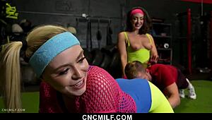 my workouts turn wild with cock sucking big tits flashing and riding in group 3some bdsm slave play.