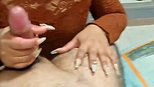 Amateur Wife Jerks Husband's Monster Cock Until He Sprays Cum On Her