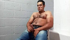 yuri gaucho hairy brazilian bear jerks huge cock for fan cumshot explosion 💦🐻