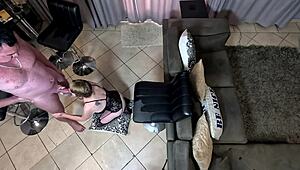 Stuff my fishnet butterfly pussy deep on this chair you whore