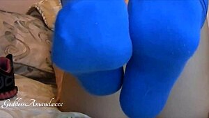 Horny Goddess Cums Hard In Sweaty Blue Socks Pantyhose Foot Fetish Solo