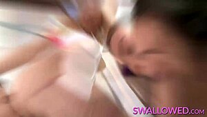 Kira Perez kneels to suck and swallow that mean monster cock with big tits bouncing