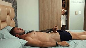 My stepmom silvana lee watches me stroke then helps brian evansx explode