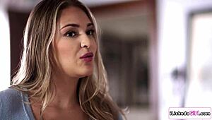 blonde babe facesits her busty redhead lesbian girlfriend in bedroom