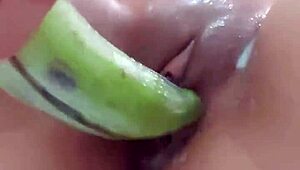 Colombian amateur shoves banana in pussy orgasms hard!