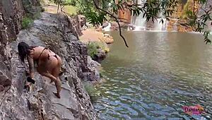 juicy latina milf with big ass and tits gets fucked hard at the waterfall licking swollen pussy 🍑💦