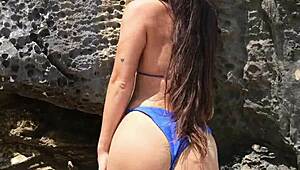 girl in blue bikini enjoys tropical paradise beach vibes