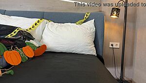 imagine this big tits big ass college babe tries halloween lingerie then gets monster cock slutted