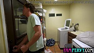 Big tits curvy latina stepsis bursts into bathroom fucking stepbro hard