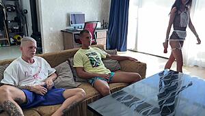 a slutty maid sneaks in and takes double cocks pounding her holes hard