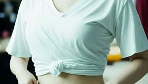 😏 blindfolded cute asian massage girl in lingerie panties gets sexy underwear tease