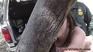 two blonde cops bang pale cutie guy outdoors border patrol