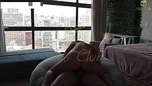 Lover takes brunette while cuckold waits in hall