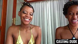 big ass ebony babe goes crazy riding producer's white cock outdoors