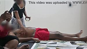 Customer lady watches happy ending cock massage unfold