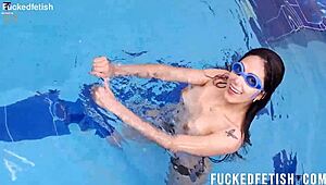 Skinny Latina Helen Star Strips Naked for Underwater Pool Tease