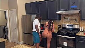 big booty stepmom home alone with stepson on new years sticks throbbing monster cock deep inside petite milf until creampie fills her belly