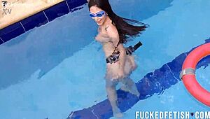 Skinny Latina Helen Star Strips Naked for Underwater Pool Tease
