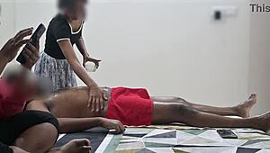 Customer lady watches happy ending cock massage unfold