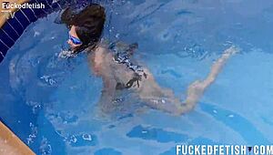 Skinny Latina Helen Star Strips Naked for Underwater Pool Tease