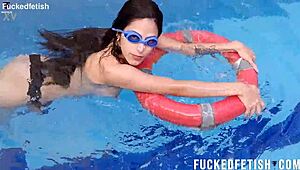 Skinny Latina Helen Star Strips Naked for Underwater Pool Tease