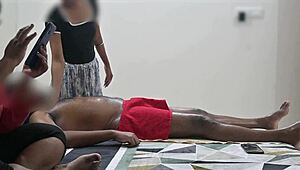 Customer lady watches happy ending cock massage unfold