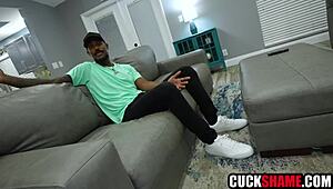 cuckold stares as his wife squirts wildly on massive black cock