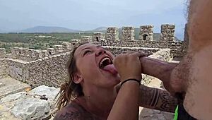 damiana flowers fucks brazilian ass publicly in european tourist castle