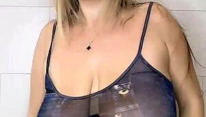 Big Natural Saggy Tits Tease Through Transparent Tube Top with Hard Nipples