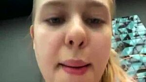 wanna see this horny blonde's shaved pussy get fucked up close in public?? her big natural tits bounce wild