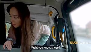 this student in stockings hops on for a wild ride during her free taxi trip through the city streets