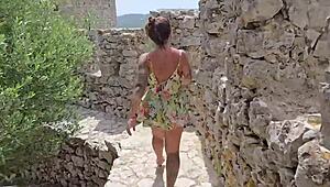 damiana flowers fucks brazilian ass publicly in european tourist castle