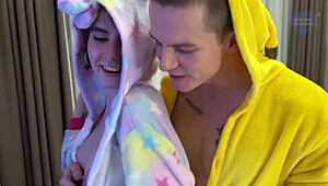 skinny girlfriend takes double cocks and loads from her boyfriend's friends