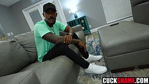 cuckold stares as his wife squirts wildly on massive black cock