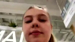 wanna see this horny blonde's shaved pussy get fucked up close in public?? her big natural tits bounce wild