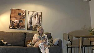 busty milf drops panties reading book thick thighs out 😈📖