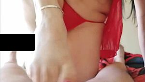 zamira's big latina ass back from gym stepson rims it then feet job