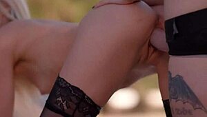 goth aiden ashley and charlotte strap on fuck juicy pussies outdoors