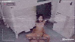 squirting brunette fucks hard nearly caught by janitor again part 15 💦😏