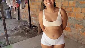 Hot neighbor trades cash for sneaky sex while hubby works