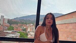 Curvy latina stranger rides me cowgirl after pool meet then doggystyle cum on tits