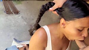 Hot neighbor trades cash for sneaky sex while hubby works