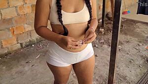 Hot neighbor trades cash for sneaky sex while hubby works