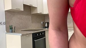 super wild blonde rams dildo deep on kitchen counter moaning