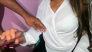 Sri Lankan Ebony Doctor Rips Clothes and Milks Big Patient Cock