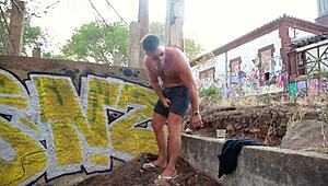 Smoking cigar while hardcore fucking milf outdoors in public doggystyle pussy licking