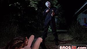 Picture this 18+ red riding hood in halloween costume getting playful with friends all night long