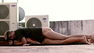 Woman in red begs fuck me hard rooftop now.